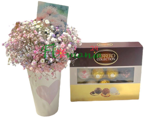 Радужная гипсофила и конфеты Ferrero Rocher